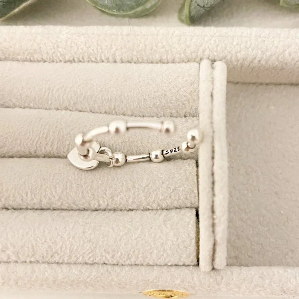 925 Sterling Silver Dangle Heart Ring Dainty Bead… - image 7